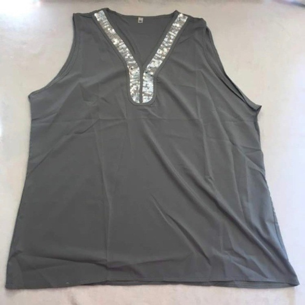 Unbranded Tank Top Womens 2XL Grey Excellent Sequin V-Neck Sleeveless Blouse